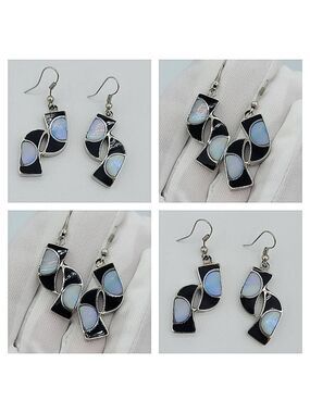 Unique Earrings Silvertone Iridescent Curve Earrings #1126